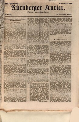 Nürnberger Kurier (Nürnberger Friedens- und Kriegs-Kurier) Montag 12. November 1849