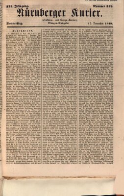 Nürnberger Kurier (Nürnberger Friedens- und Kriegs-Kurier) Donnerstag 15. November 1849