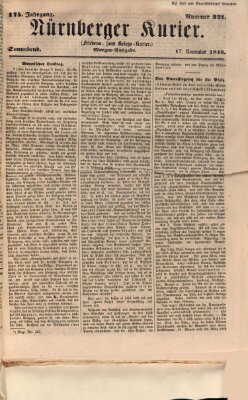 Nürnberger Kurier (Nürnberger Friedens- und Kriegs-Kurier) Samstag 17. November 1849