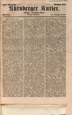 Nürnberger Kurier (Nürnberger Friedens- und Kriegs-Kurier) Sonntag 18. November 1849