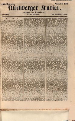 Nürnberger Kurier (Nürnberger Friedens- und Kriegs-Kurier) Dienstag 20. November 1849