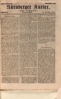 Nürnberger Kurier (Nürnberger Friedens- und Kriegs-Kurier) Mittwoch 21. November 1849