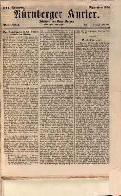 Nürnberger Kurier (Nürnberger Friedens- und Kriegs-Kurier) Donnerstag 22. November 1849