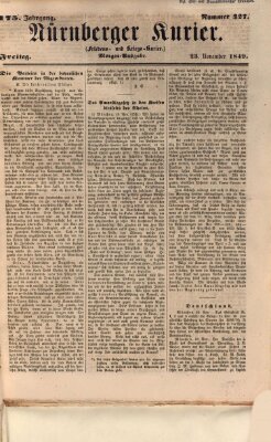 Nürnberger Kurier (Nürnberger Friedens- und Kriegs-Kurier) Freitag 23. November 1849