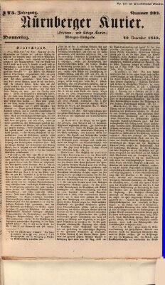 Nürnberger Kurier (Nürnberger Friedens- und Kriegs-Kurier) Donnerstag 29. November 1849