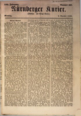 Nürnberger Kurier (Nürnberger Friedens- und Kriegs-Kurier) Montag 3. Dezember 1849