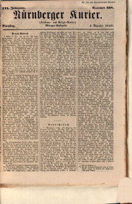 Nürnberger Kurier (Nürnberger Friedens- und Kriegs-Kurier) Dienstag 4. Dezember 1849