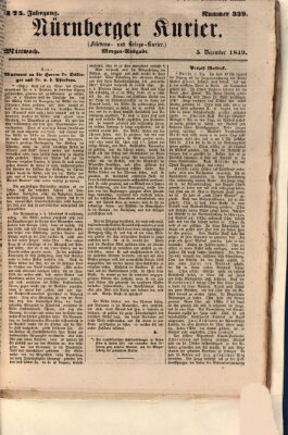 Nürnberger Kurier (Nürnberger Friedens- und Kriegs-Kurier) Mittwoch 5. Dezember 1849