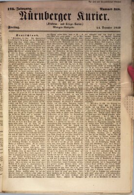 Nürnberger Kurier (Nürnberger Friedens- und Kriegs-Kurier) Freitag 14. Dezember 1849