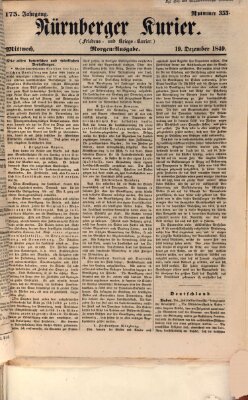 Nürnberger Kurier (Nürnberger Friedens- und Kriegs-Kurier) Mittwoch 19. Dezember 1849