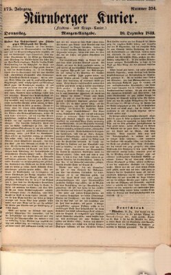 Nürnberger Kurier (Nürnberger Friedens- und Kriegs-Kurier) Donnerstag 20. Dezember 1849