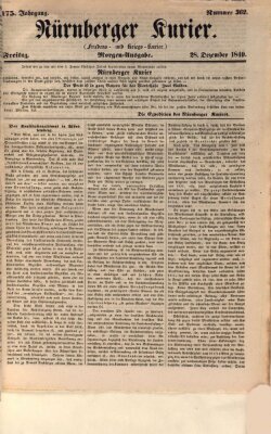 Nürnberger Kurier (Nürnberger Friedens- und Kriegs-Kurier) Freitag 28. Dezember 1849