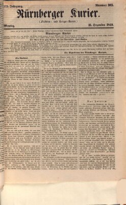 Nürnberger Kurier (Nürnberger Friedens- und Kriegs-Kurier) Montag 31. Dezember 1849