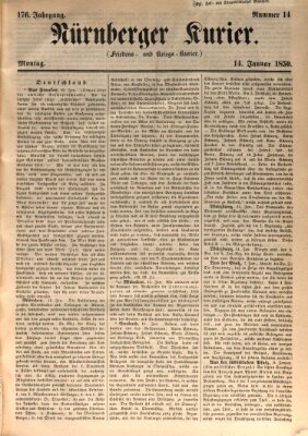 Nürnberger Kurier (Nürnberger Friedens- und Kriegs-Kurier) Montag 14. Januar 1850