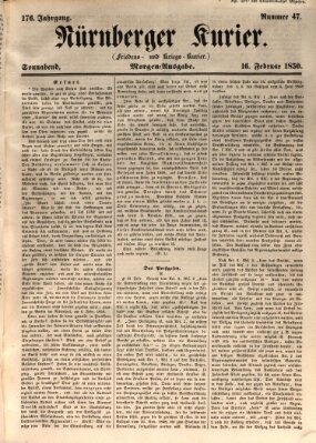 Nürnberger Kurier (Nürnberger Friedens- und Kriegs-Kurier) Samstag 16. Februar 1850