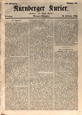 Nürnberger Kurier (Nürnberger Friedens- und Kriegs-Kurier) Dienstag 19. Februar 1850