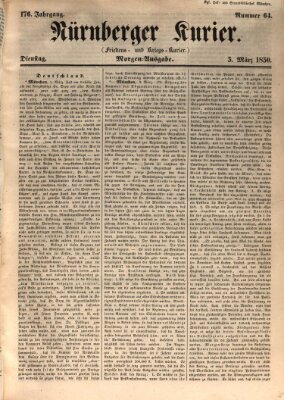 Nürnberger Kurier (Nürnberger Friedens- und Kriegs-Kurier) Dienstag 5. März 1850