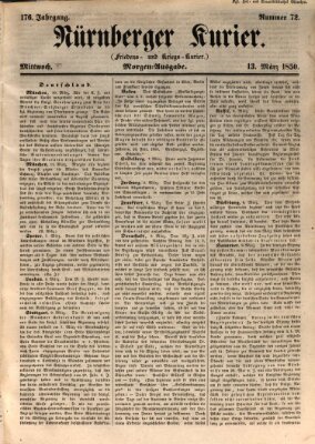 Nürnberger Kurier (Nürnberger Friedens- und Kriegs-Kurier) Mittwoch 13. März 1850