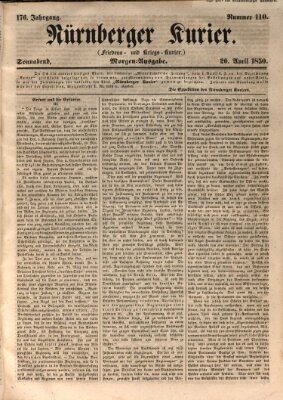 Nürnberger Kurier (Nürnberger Friedens- und Kriegs-Kurier) Samstag 20. April 1850