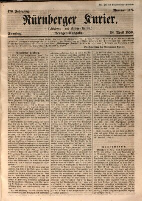 Nürnberger Kurier (Nürnberger Friedens- und Kriegs-Kurier) Sonntag 28. April 1850