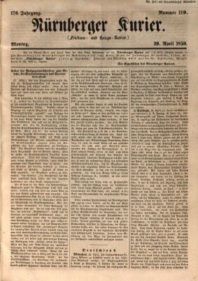 Nürnberger Kurier (Nürnberger Friedens- und Kriegs-Kurier) Montag 29. April 1850