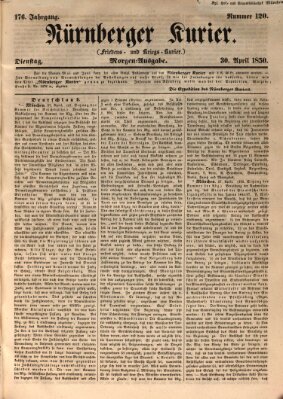 Nürnberger Kurier (Nürnberger Friedens- und Kriegs-Kurier) Dienstag 30. April 1850