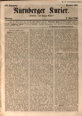 Nürnberger Kurier (Nürnberger Friedens- und Kriegs-Kurier) Montag 3. Juni 1850