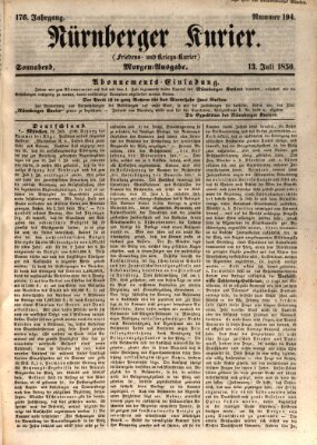 Nürnberger Kurier (Nürnberger Friedens- und Kriegs-Kurier) Samstag 13. Juli 1850