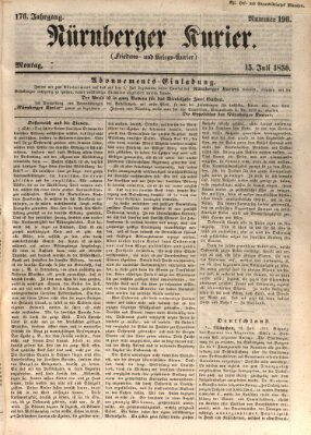 Nürnberger Kurier (Nürnberger Friedens- und Kriegs-Kurier) Montag 15. Juli 1850