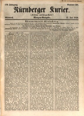 Nürnberger Kurier (Nürnberger Friedens- und Kriegs-Kurier) Mittwoch 17. Juli 1850