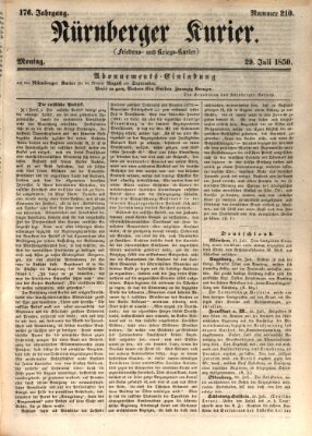 Nürnberger Kurier (Nürnberger Friedens- und Kriegs-Kurier) Montag 29. Juli 1850