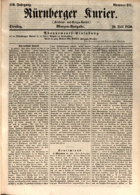 Nürnberger Kurier (Nürnberger Friedens- und Kriegs-Kurier) Dienstag 30. Juli 1850