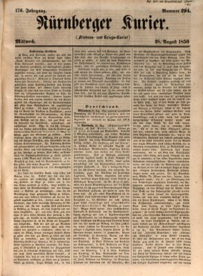 Nürnberger Kurier (Nürnberger Friedens- und Kriegs-Kurier) Mittwoch 28. August 1850