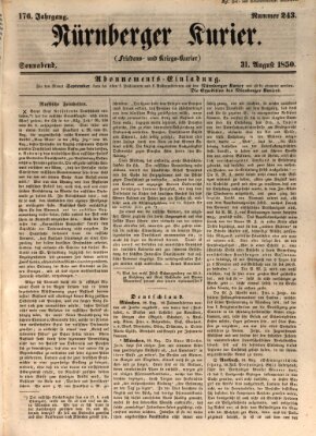 Nürnberger Kurier (Nürnberger Friedens- und Kriegs-Kurier) Samstag 31. August 1850