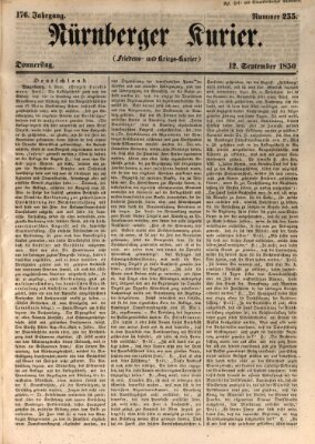 Nürnberger Kurier (Nürnberger Friedens- und Kriegs-Kurier) Donnerstag 12. September 1850