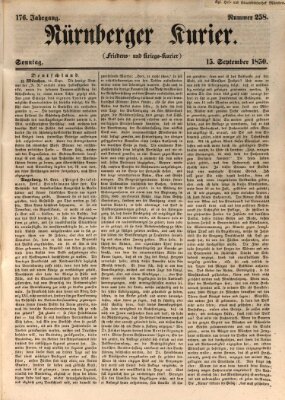 Nürnberger Kurier (Nürnberger Friedens- und Kriegs-Kurier) Sonntag 15. September 1850