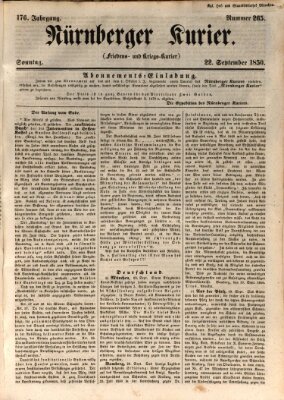 Nürnberger Kurier (Nürnberger Friedens- und Kriegs-Kurier) Sonntag 22. September 1850