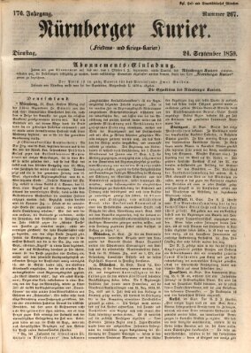 Nürnberger Kurier (Nürnberger Friedens- und Kriegs-Kurier) Dienstag 24. September 1850