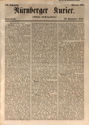 Nürnberger Kurier (Nürnberger Friedens- und Kriegs-Kurier) Samstag 28. September 1850