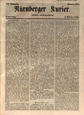 Nürnberger Kurier (Nürnberger Friedens- und Kriegs-Kurier) Donnerstag 3. Oktober 1850