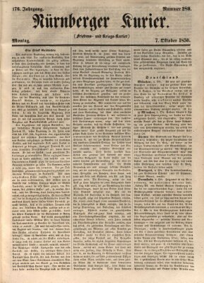 Nürnberger Kurier (Nürnberger Friedens- und Kriegs-Kurier) Montag 7. Oktober 1850