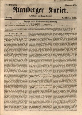 Nürnberger Kurier (Nürnberger Friedens- und Kriegs-Kurier) Dienstag 8. Oktober 1850