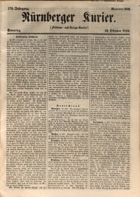 Nürnberger Kurier (Nürnberger Friedens- und Kriegs-Kurier) Sonntag 13. Oktober 1850