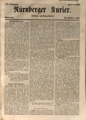 Nürnberger Kurier (Nürnberger Friedens- und Kriegs-Kurier) Mittwoch 16. Oktober 1850