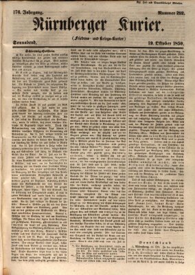 Nürnberger Kurier (Nürnberger Friedens- und Kriegs-Kurier) Samstag 19. Oktober 1850