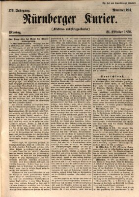 Nürnberger Kurier (Nürnberger Friedens- und Kriegs-Kurier) Montag 21. Oktober 1850