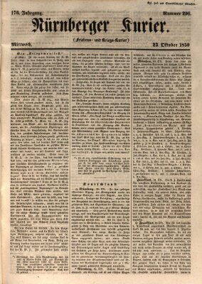 Nürnberger Kurier (Nürnberger Friedens- und Kriegs-Kurier) Mittwoch 23. Oktober 1850