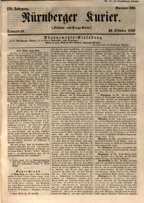 Nürnberger Kurier (Nürnberger Friedens- und Kriegs-Kurier) Samstag 26. Oktober 1850