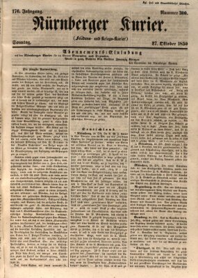 Nürnberger Kurier (Nürnberger Friedens- und Kriegs-Kurier) Sonntag 27. Oktober 1850