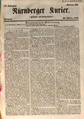 Nürnberger Kurier (Nürnberger Friedens- und Kriegs-Kurier) Mittwoch 30. Oktober 1850